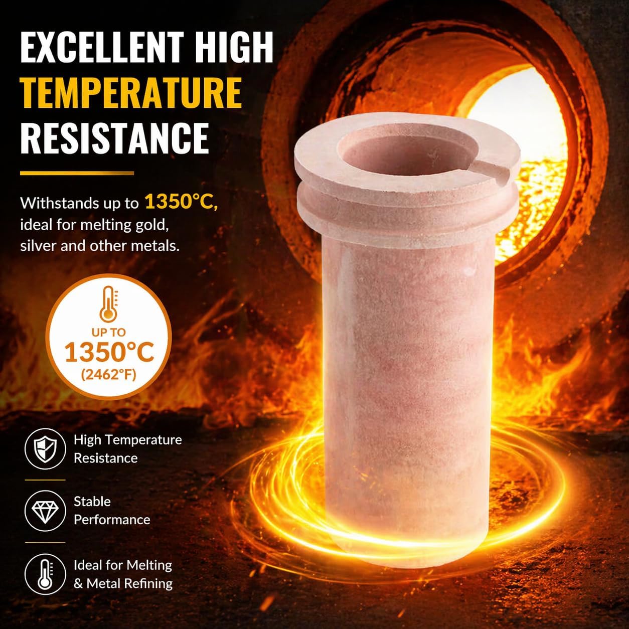 Ceramic Crucible 1KG High Temperature Resistant for Melting Furnace Casting Machine Gold Silver Smelting Jewelry Casting Up to 1350℃ Metal Refining Tool