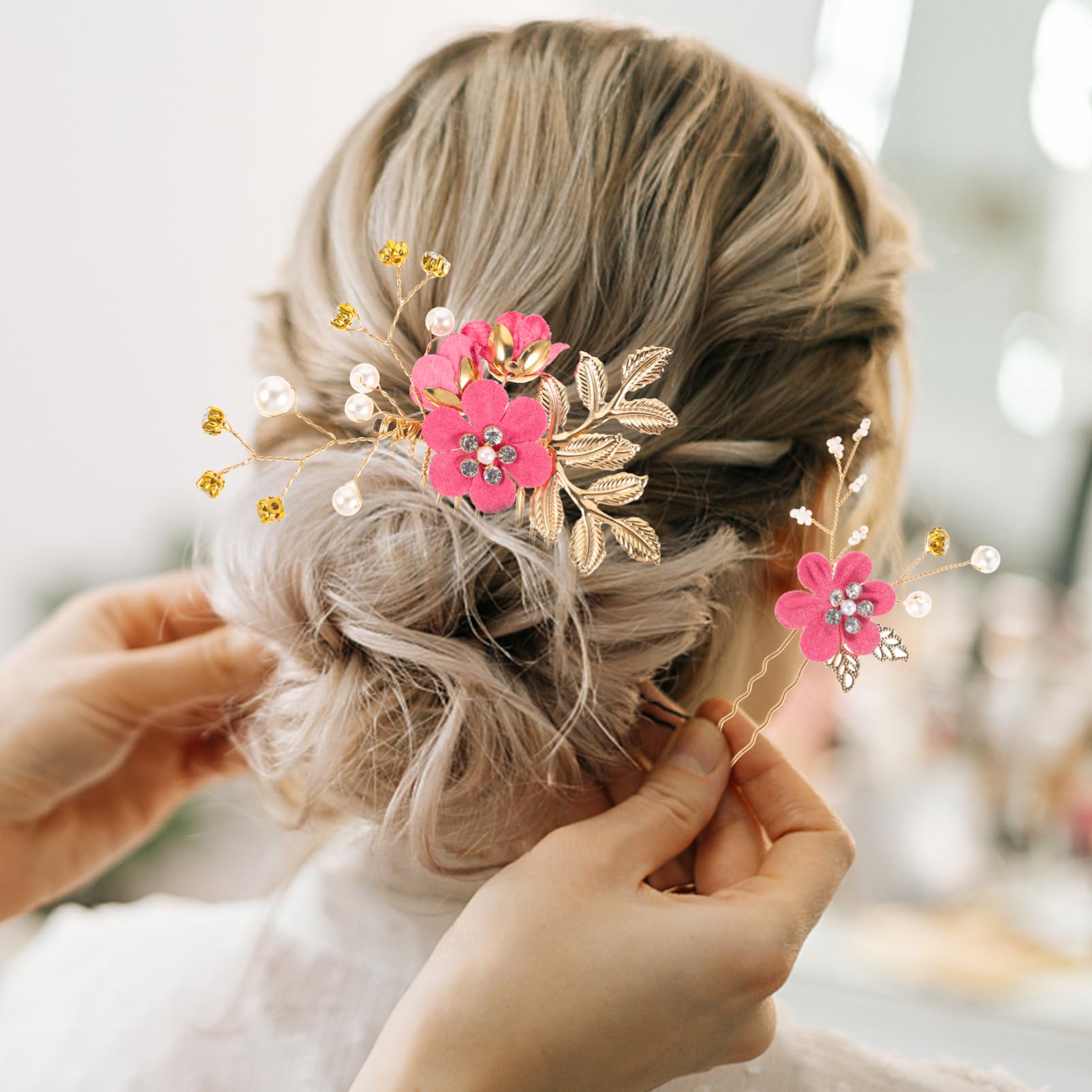 Juego de 4 Peinetas de Novia Flores y Decoración de Pedrería, Aleación, para Boda y Aniversario, Accesorio Delicado Cabello