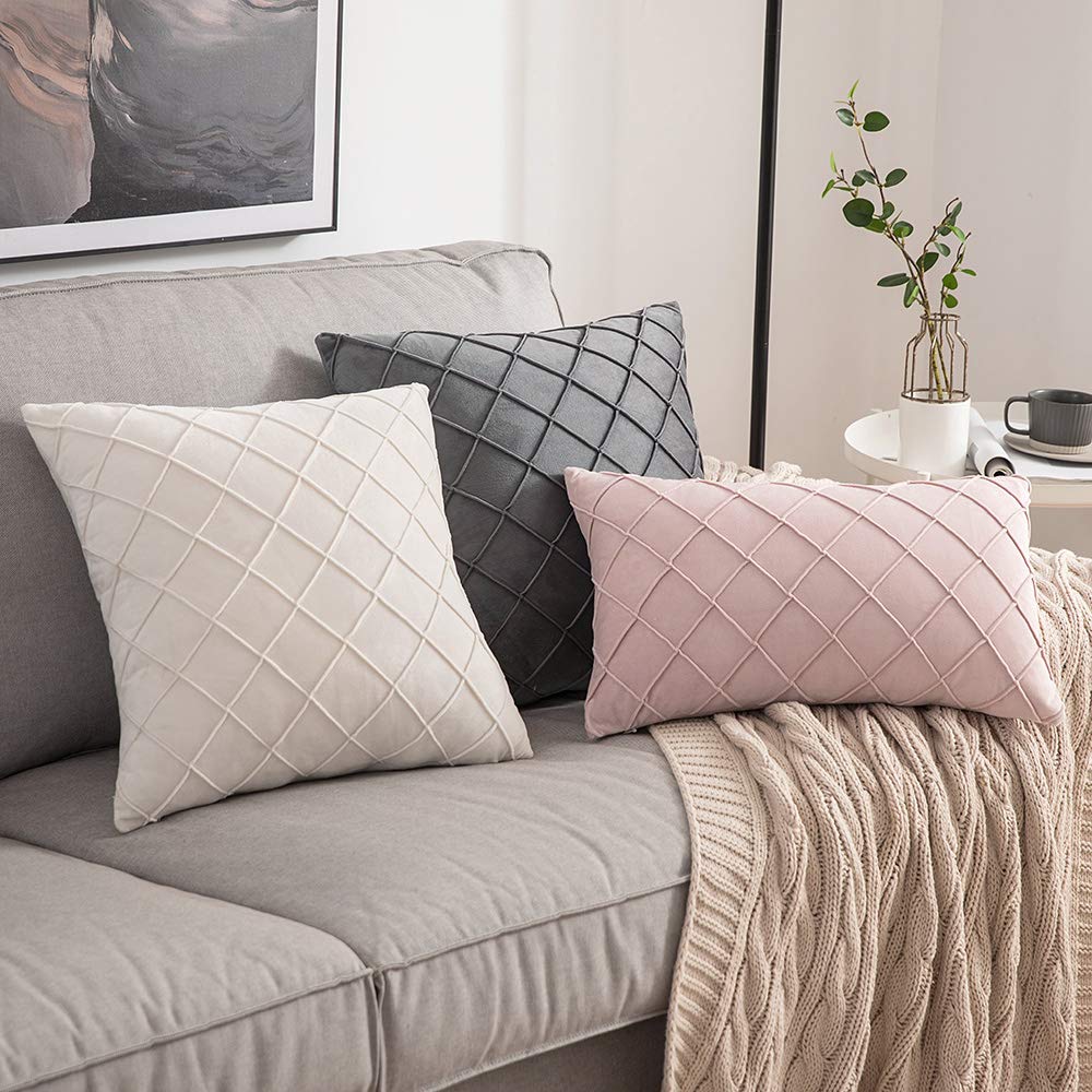 Miulee Fluwelen kussenhoezen, woondecoratie met vierkant patroon, sierkussenslopen, superzacht, modern, glad, wasbaar, voor woonkamer, slaapkamer, bank, 2 stuks, champagne, 40 x 40 cm, paars (Paro