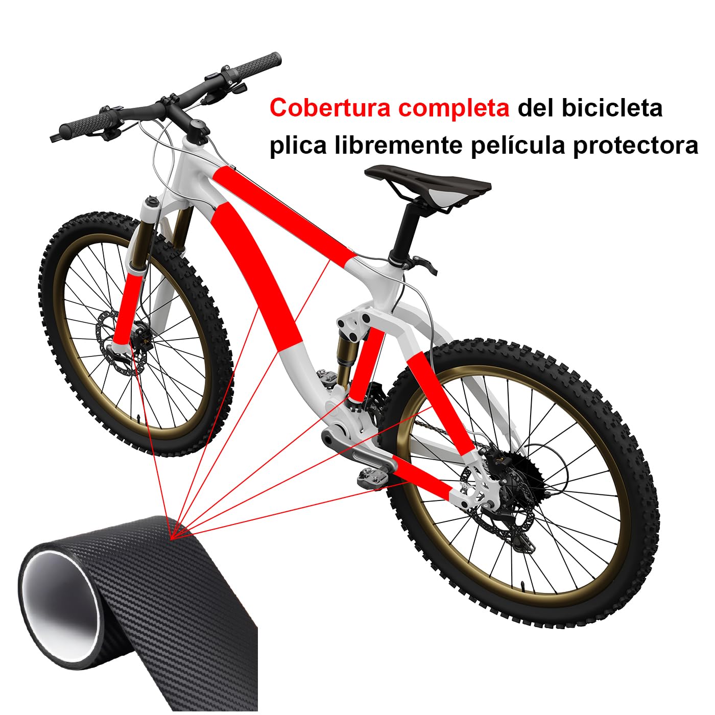 Protezione telaio bicicletta/MTB,Pellicola protettiva per bicicletta,Auto,Automobile,Motociclo,Elettrico,ebike,BMX,Enduro,Strada,Adesivi Protezione Telaio,Carbonio Traslucido.