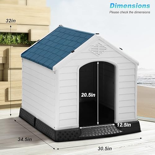 Miniatura 8 de FDW Casa para perros para interiores y exteriores, duradera, ventilada, impermeable, de plástico, para perros pequeños, medianos y grandes, con