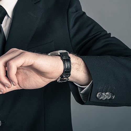 Miniatura 6 de uxcell Correa de reloj de cuero de varios tamaños, hebilla de despliegue rápido, correa de reloj de piel de vaca con exquisita caja para hombres y