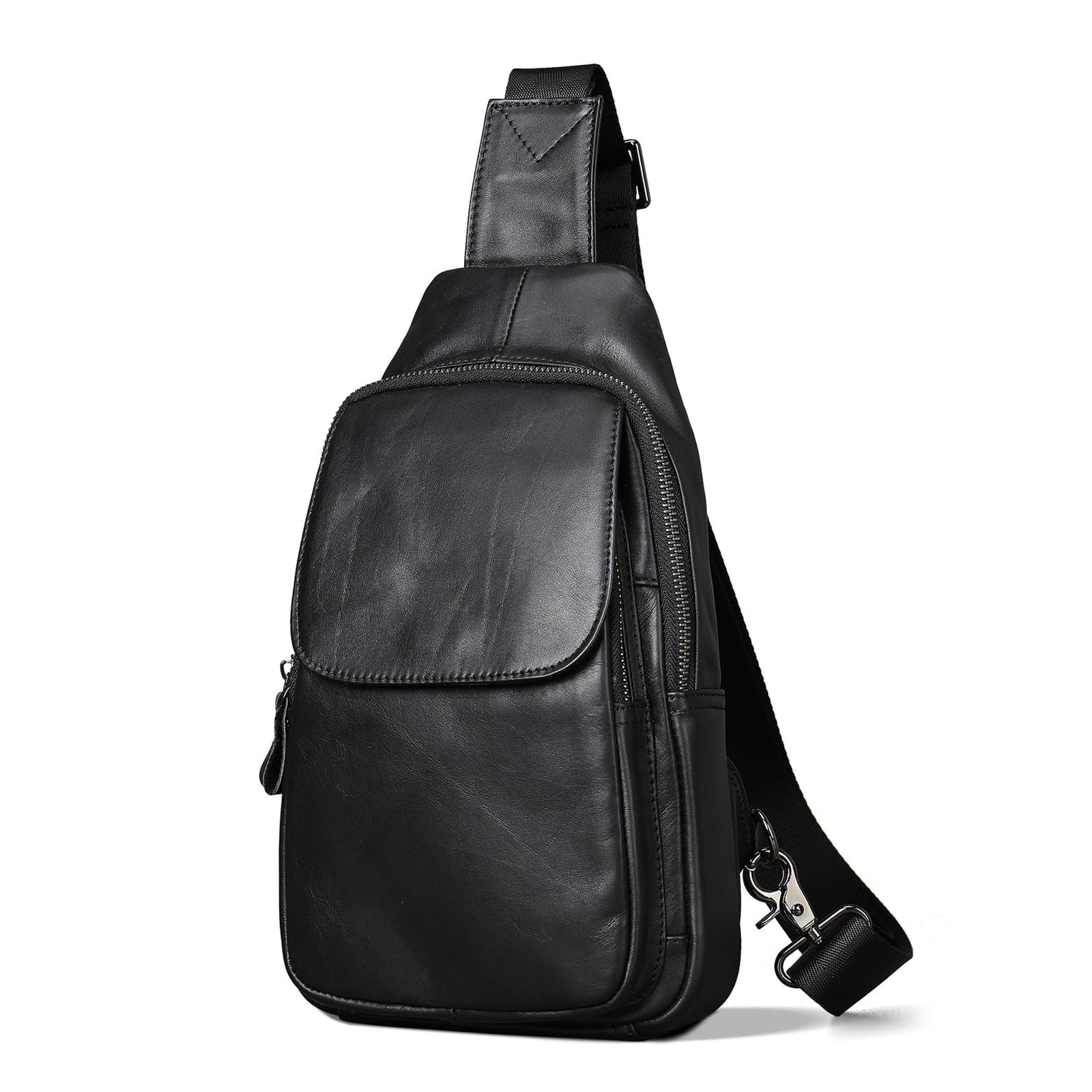 Sac à bandoulière vertical en cuir noir PNAWLLCF pour homme d'affaires