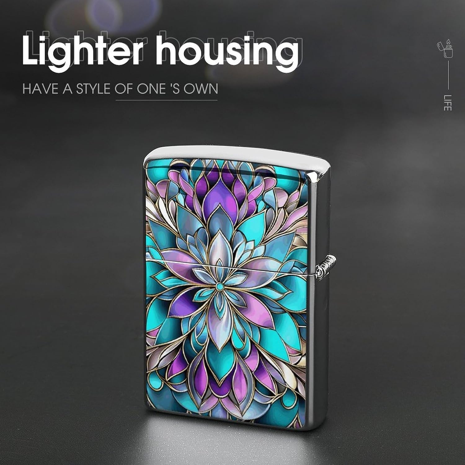 Metal Lighter Case Protective Cover, Painted Floral Patterns image 4