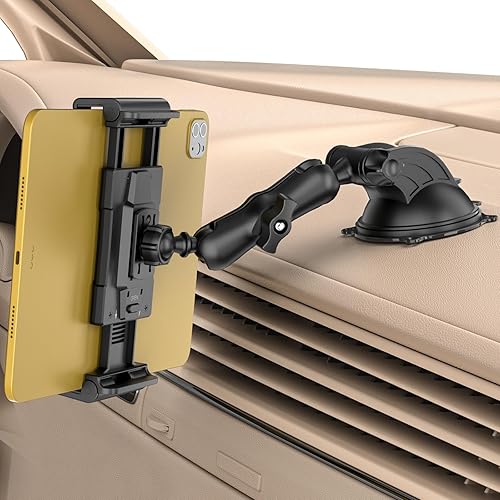 OHLPRO Soporte para tablet para tablero de automóvil y parabrisas, soporte para iPad con ventosa para camión, rotación de 360, abrazadera ajustable