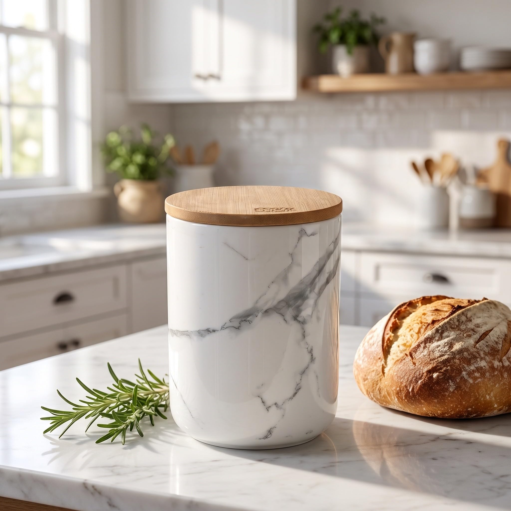 Zerodeko Bote de cerámica para almacenar alimentos: Tarro para té, azúcar y café con tapa hermética - Contenedor de 765 ml para galletas, dulces y especias, con elegante diseño de mármol, ideal