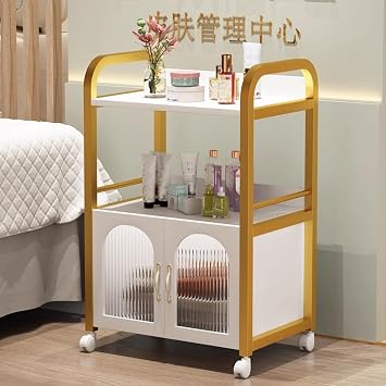 Salon Trolley Cart with Wheels&Drawer, Storage Salon Stations for Hair Stylist, Large Mobile Organizer Trolley, Utility Rolling Cart for Spa Living Room Bathroom Kitchen19.7"x13"x32", 1
