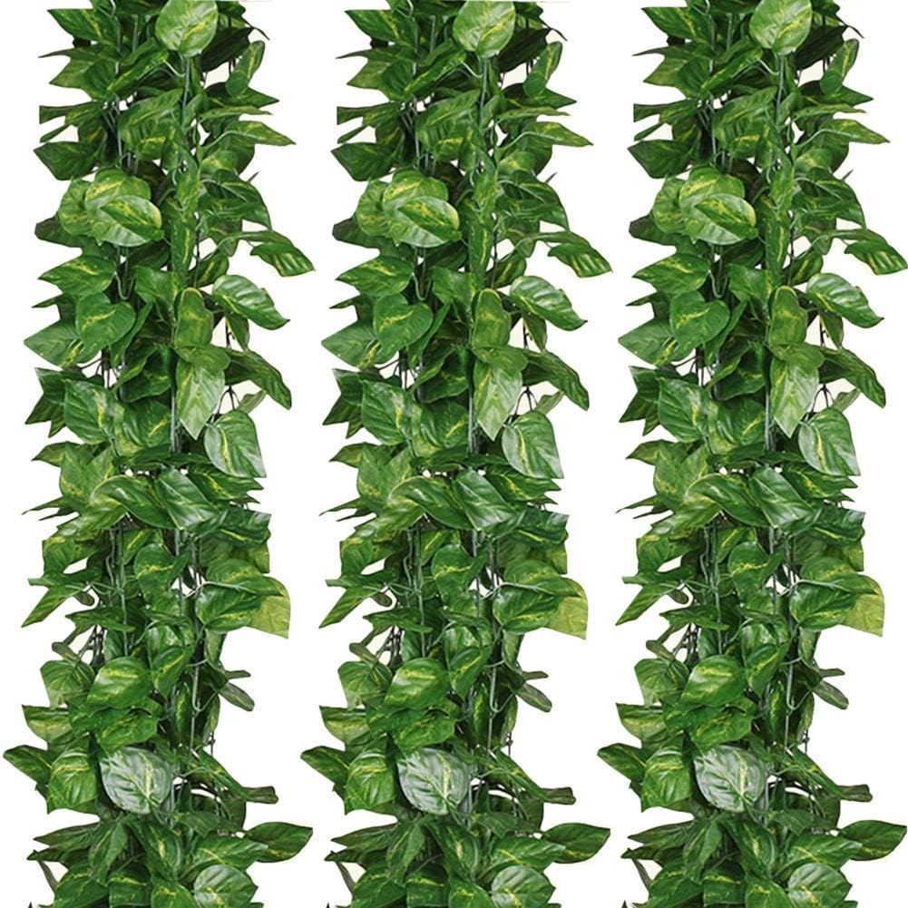 Artificial Green Leaf Money Plant | 8 Feet Bel Vine Creeper | Hanging Decoration Fake Money Plant Leaves Garland | Home Decor for Door, Wall, Balcony, Diwali Decoration for Home (2 Pcs)