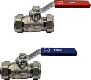 2 Pack Lever Ball Valves (22mm) Full Bore with Red & Blue Handle Compression Fitting Shut Off Iso Valve by Pipestation