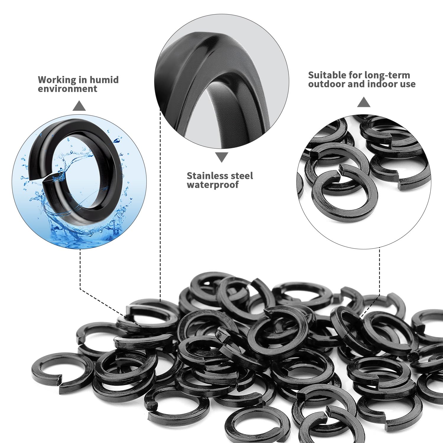 60pcs Spring Washers M5 Spring Washers Stainless Steel A2/V2A Washers Smooth Washers Body Washers Spiral Black Spring Washers Snap Ring for Household Appliances Mechanical Devices