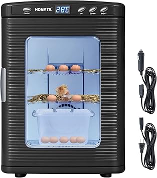RYFT Incubators for Hatching Eggs, 25L Portable Reptile Scientific Lab Incubator with 5C-60C, 12V/110V Heating and Cooling for Small Reptiles Black