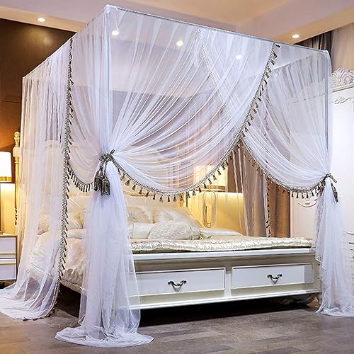 Miniatura 7 de SCMTY Toldo de cama de 4 postes de esquina de princesa y bonita mosquitera para cama de niñas, dormitorio de adultos, habitaciones de niños red de