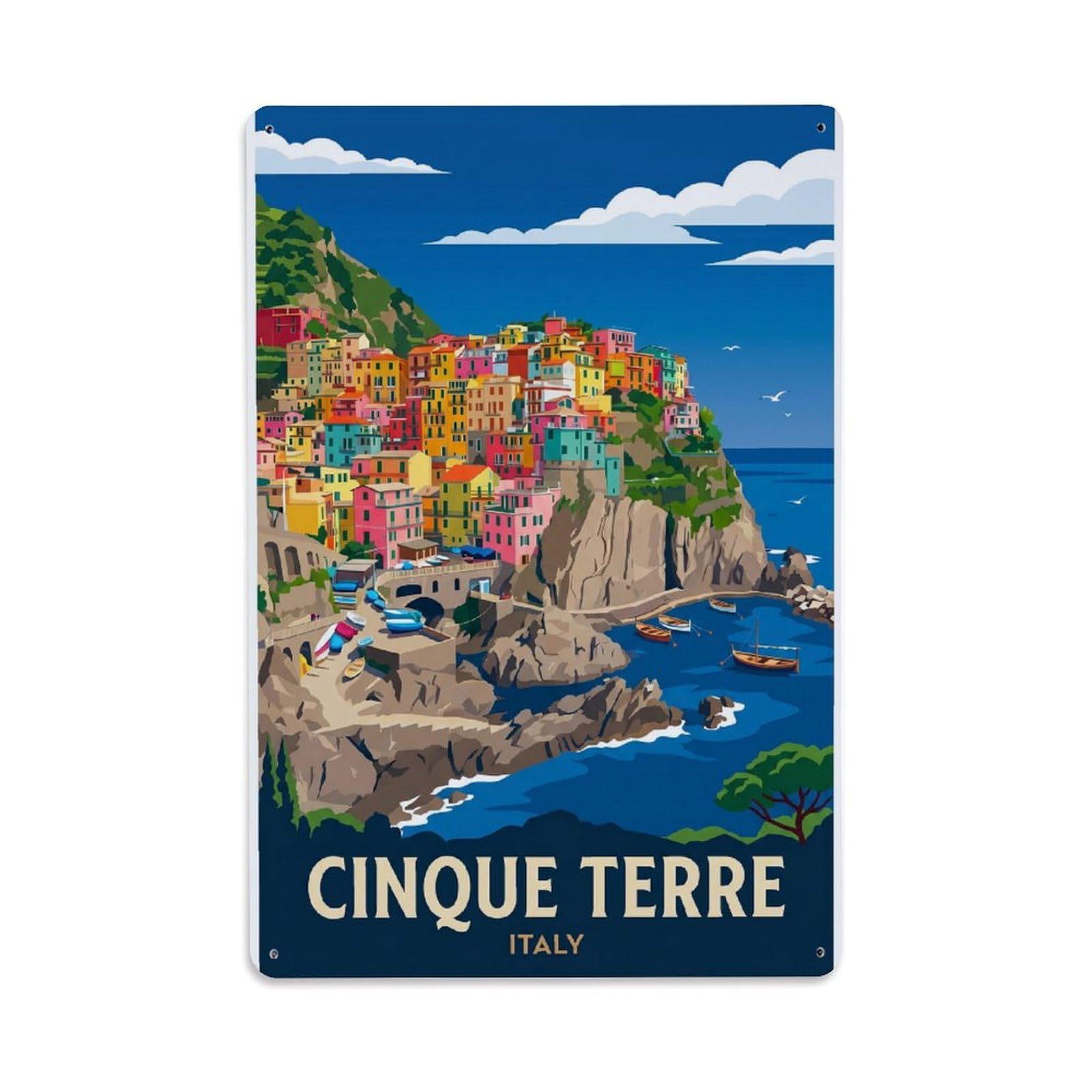 Huiyhb 8X12inch(20X30cm) Vintage Travel Cinque Terre Italy Travel Metal Tin Sign