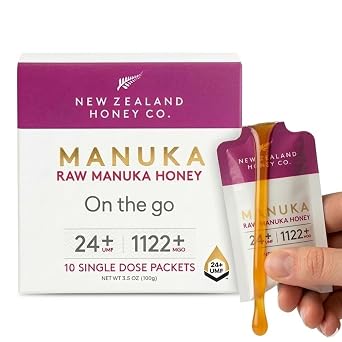New Zealand Honey Co. Pure Manuka Honey UMF 24+ | MGO 1122+ | 10 Raw Single-Serve Packets | Authentic Monofloral UMF Certified | Travel Friendly On-the-Go Format - 10 Pack