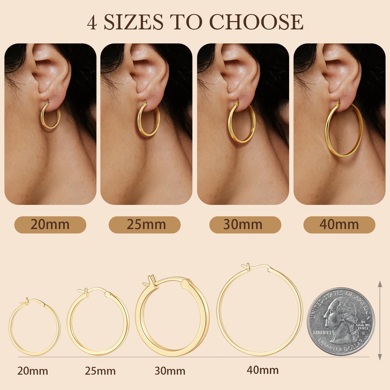 14K Gold Earrings for Women 14K Gold Hoop Earrings for Women Gold Hoops Earring for Womens Hoop Clean Rounded Silhouette Womens Hoops Earring 20/25/30/40 MM - Image 2
