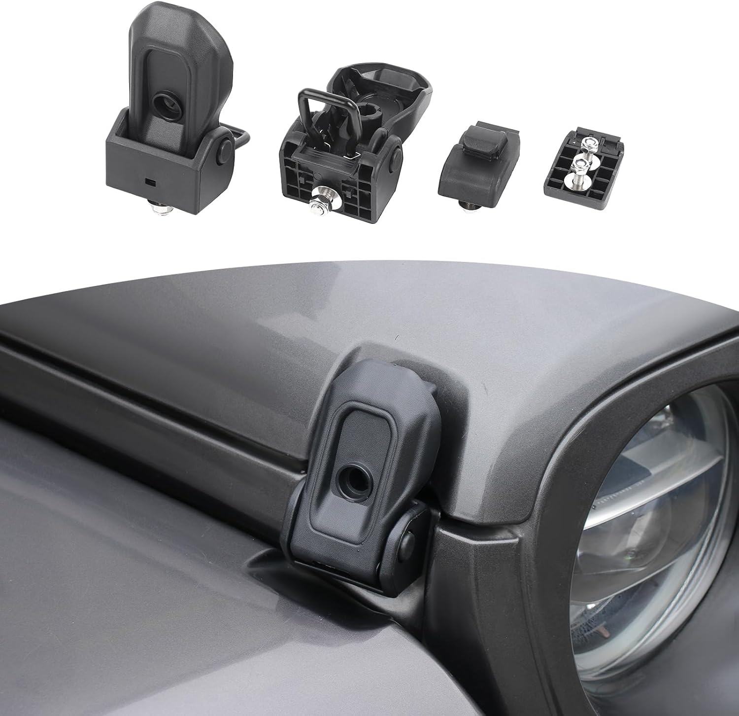 for Jeep JL Hood Latch Catch Kit Fit for Jeep Wrangler JL JLU 2018-Present for Gladiator JT 2020-Present Black Exterior Accessories ABS 2pcs