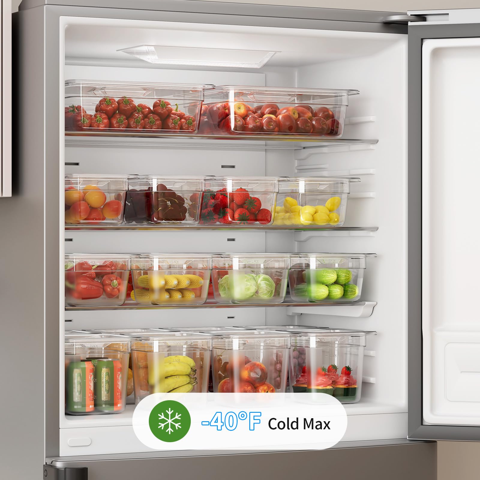 Paquete de 6 sartenes de 1/6 y 4 pulgadas, con tapas, de plástico transparente, de policarbonato apilable, apto para congelador, frutas, verduras, restaurante, cocina