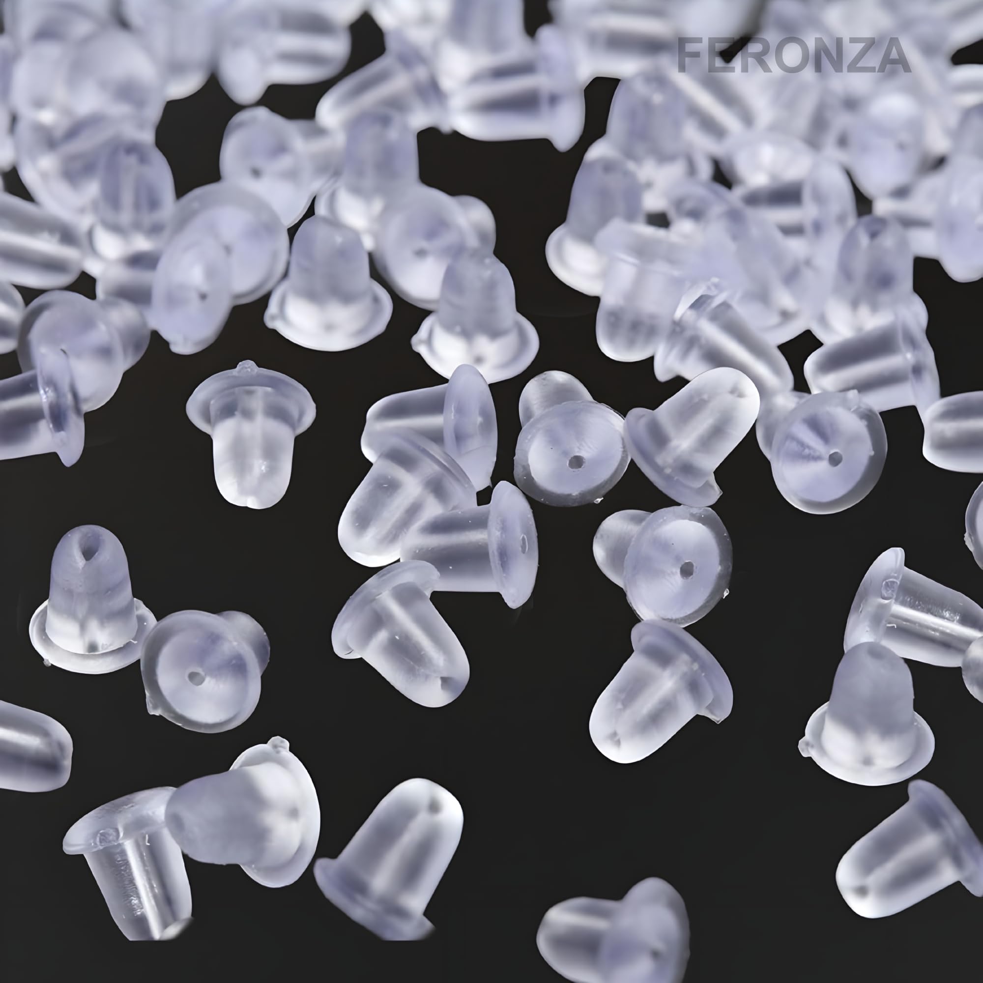 Feronza™ 100Pc Soft Rubber Silicone Earring Backs | Bullet Clutch Stoppers for Studs & Hoops | Invisible Push Buttons for Gold, Silver & Heavy Earrings | Comfortable & Secure Fit for - Women & Girls