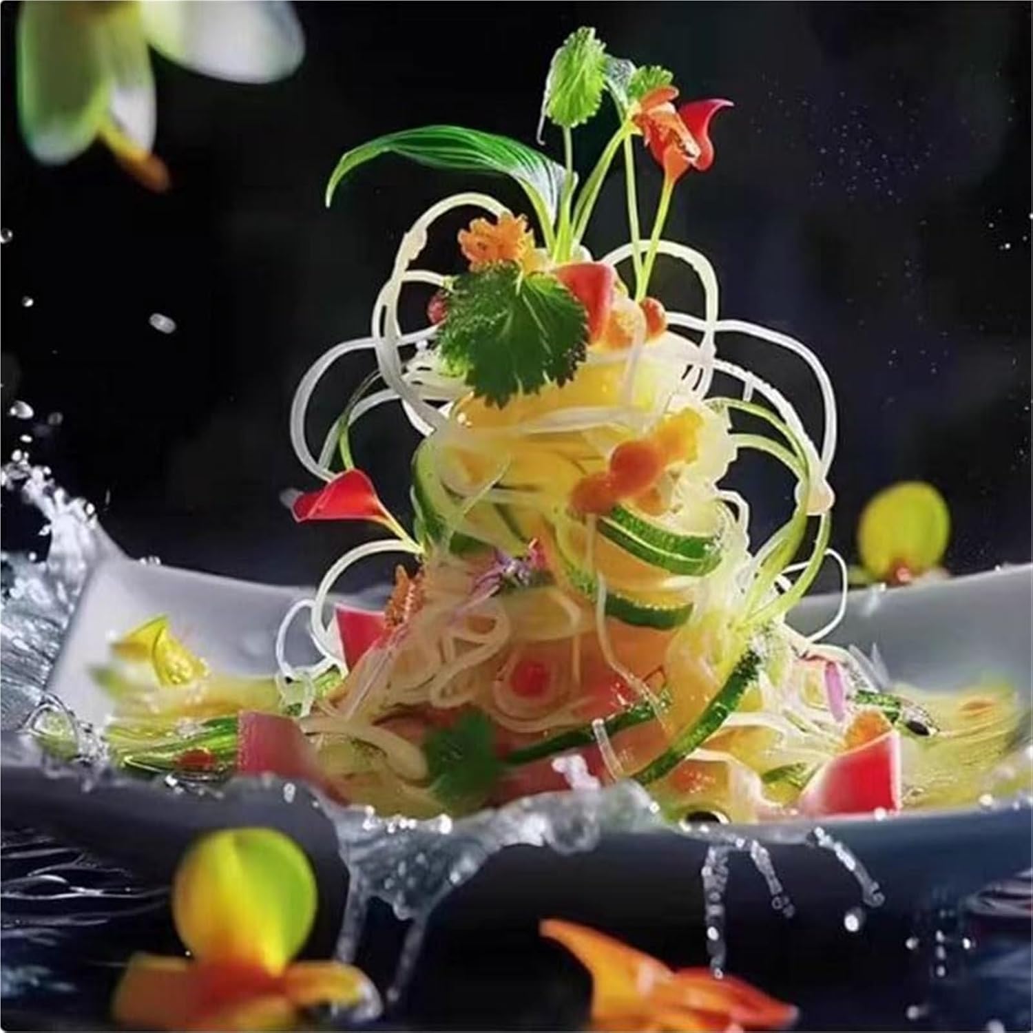 Vegetable Spiral Slicer/Shredder/Mesh Cutter Machine, Electric Vegetable Shredding Machine w/3 Molds,Commercial Waterfall & Window Grille Potato for Restaurant Use