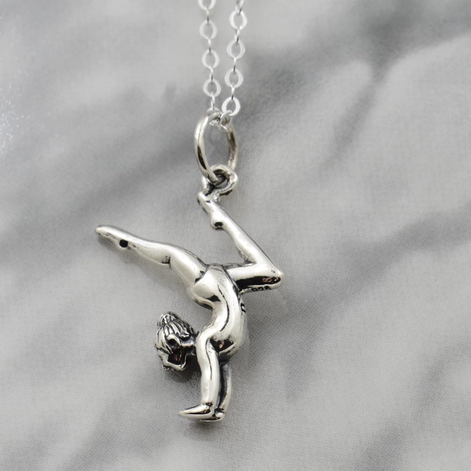 MOM & THREE DAUGHTERS Gymnast Necklace | 925 Sterling Silver | 16" Chain | Gift for Little Girl | She Believed She Could So She Did.
