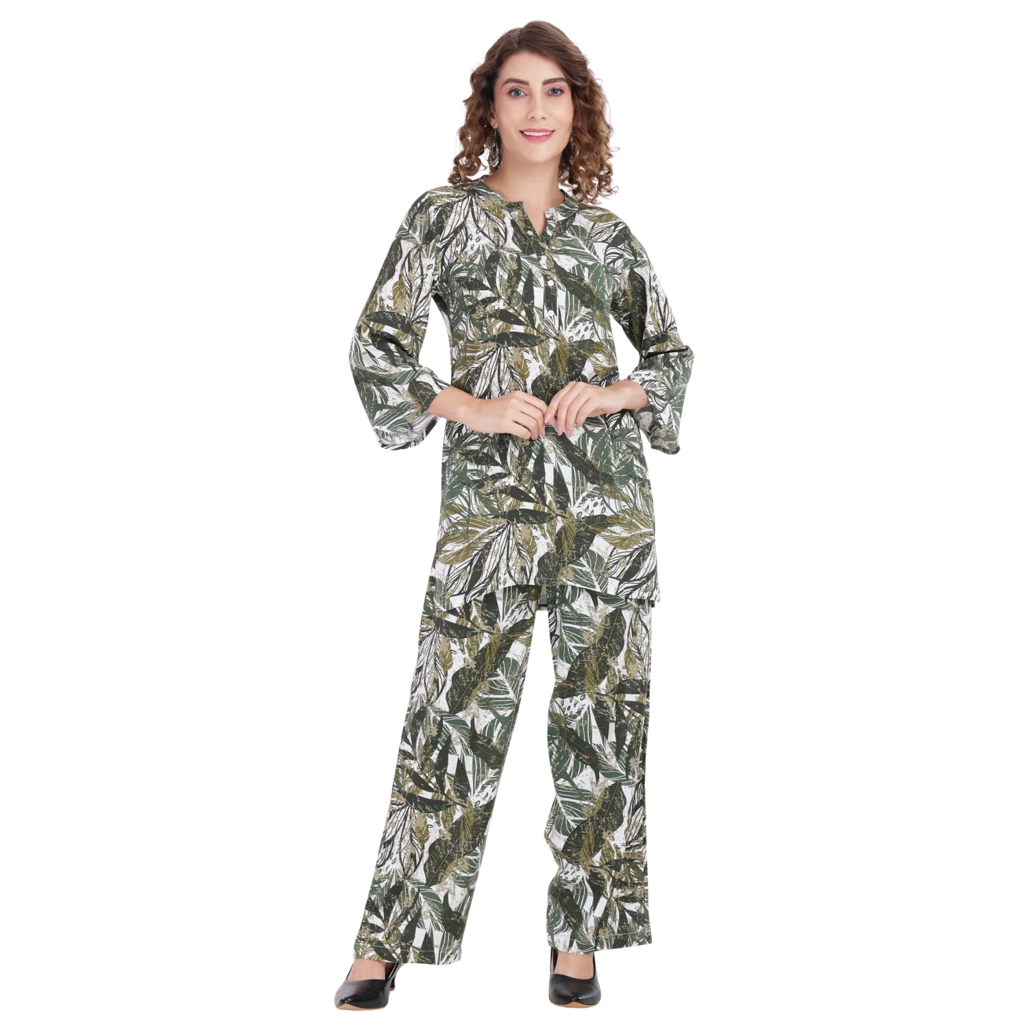 kalka creation : stay royal always Women's Co-ord Set, Floral Print Top and Bottom Set, Green Color, Casual Wear Outfit for Women, Comfortable Fabric Two Piece Set-picture-10