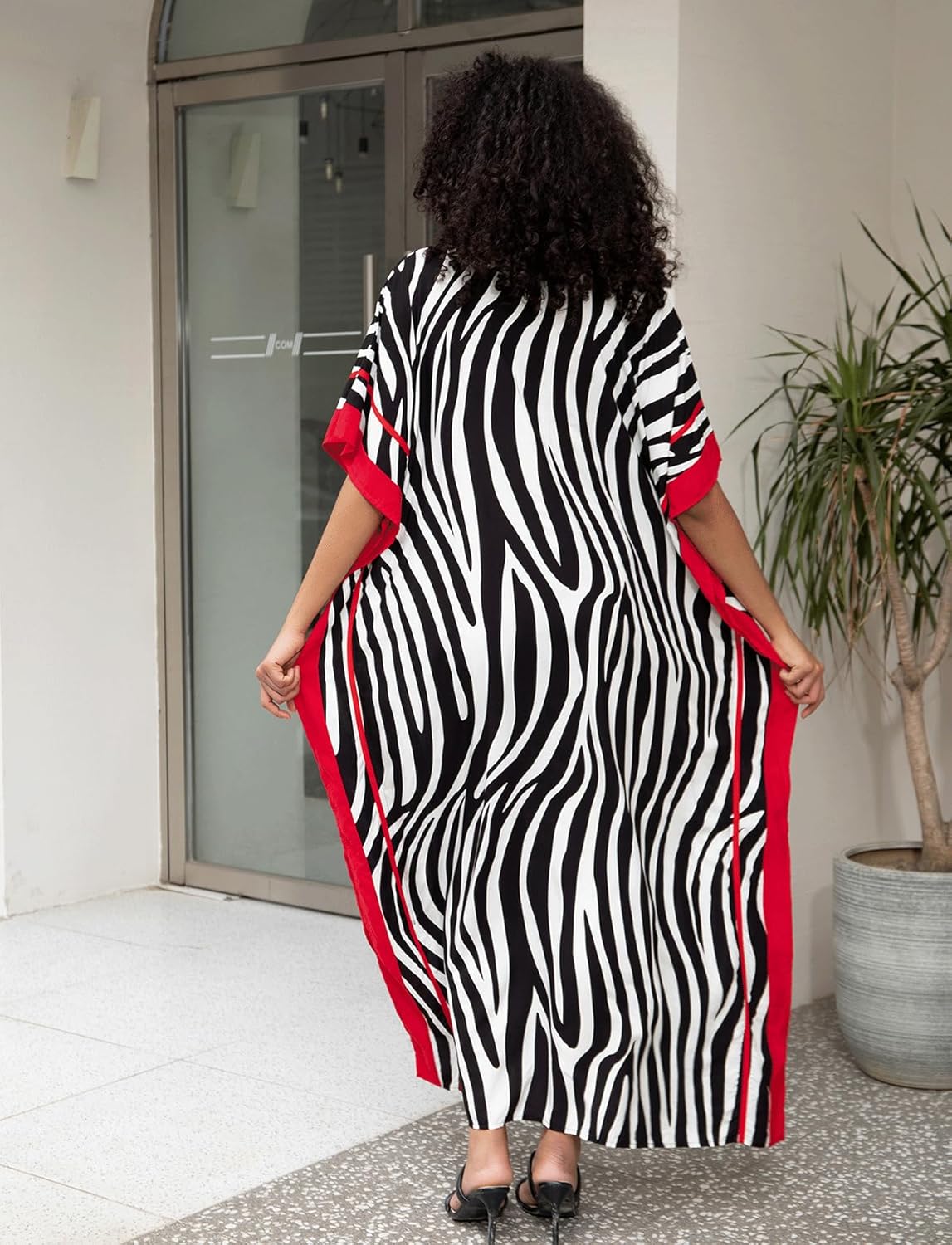 Kaftan Dresses for Women V-Neck Print Swimsuit Cover Up Plus Size Beach Caftan Lounge Dress - Image 5