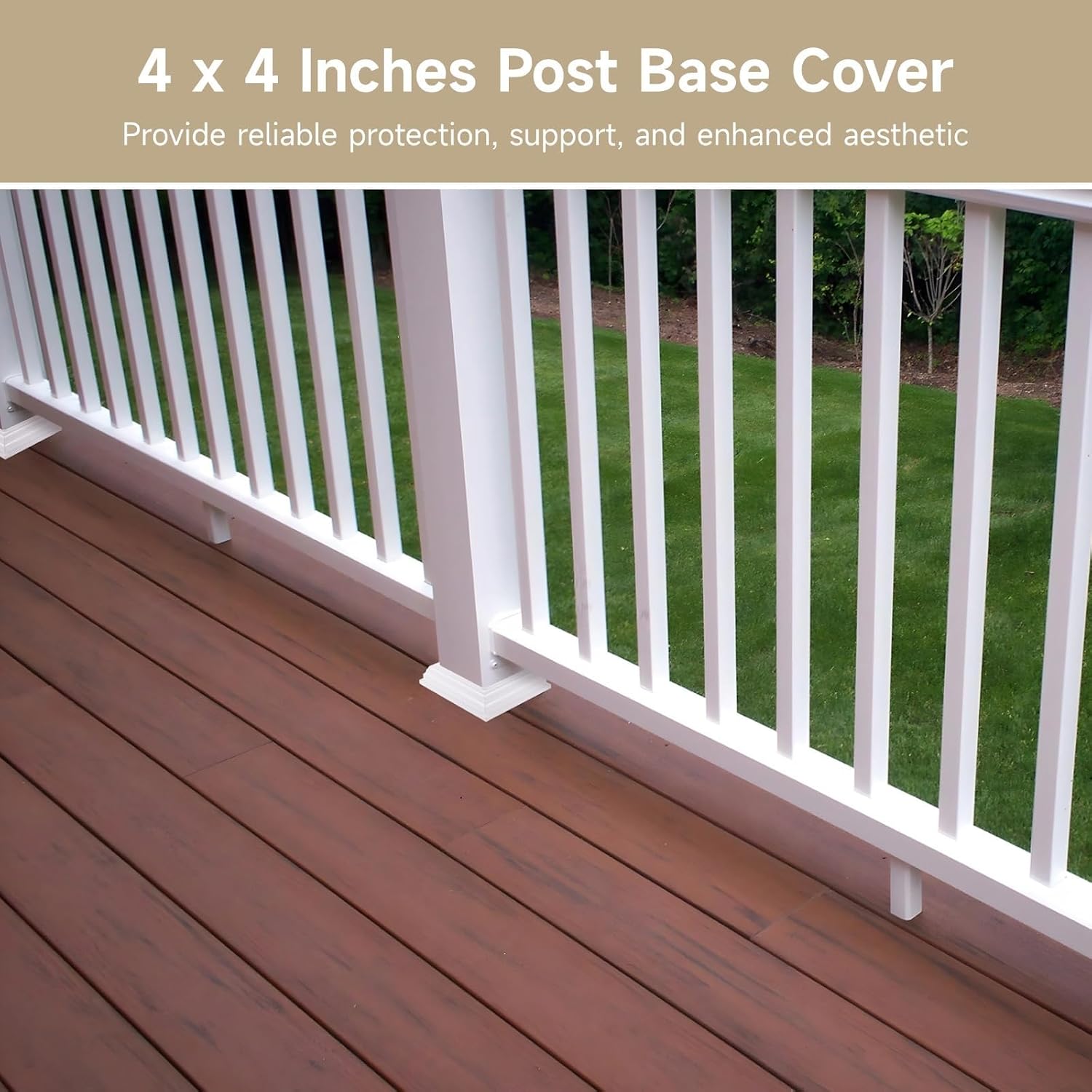 8 Vinyl Post Skirts, 4 X 4 Inch White Covers for Columns, Waterproof Plastic Wraps for Decks, Handrails & Outdoor Posts