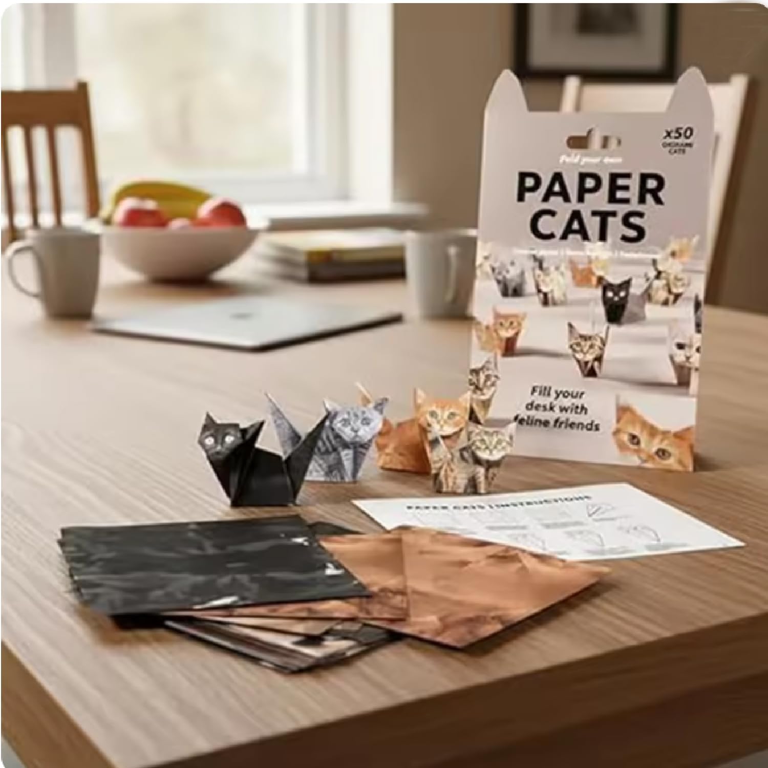Paper Cats,50 Sheets DIY Origami Paper to Fold Cute Cat Figures, Fun Creative Art Craft Activity for Adults & Teens, Desk Decoration & Gifts for Cat Lovers