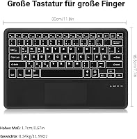 SENGBIRCH Bluetooth Billentyűzet Érintőpaddal - QWERTZ Német Kiosztás, 7 Színű Háttérvilágítás, Vezeték Nélküli, Windows/Android/iOS Kompati 6