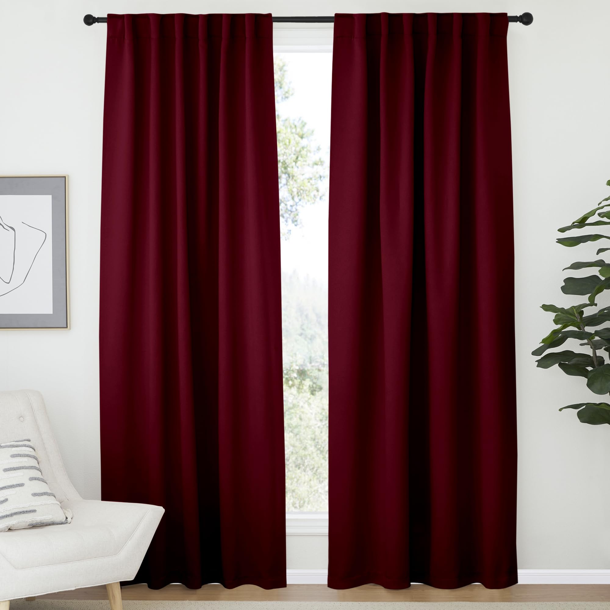 NICETOWN Wine Red Blackout Curtains for Bedroom 52" w x 84" L 2 Panels