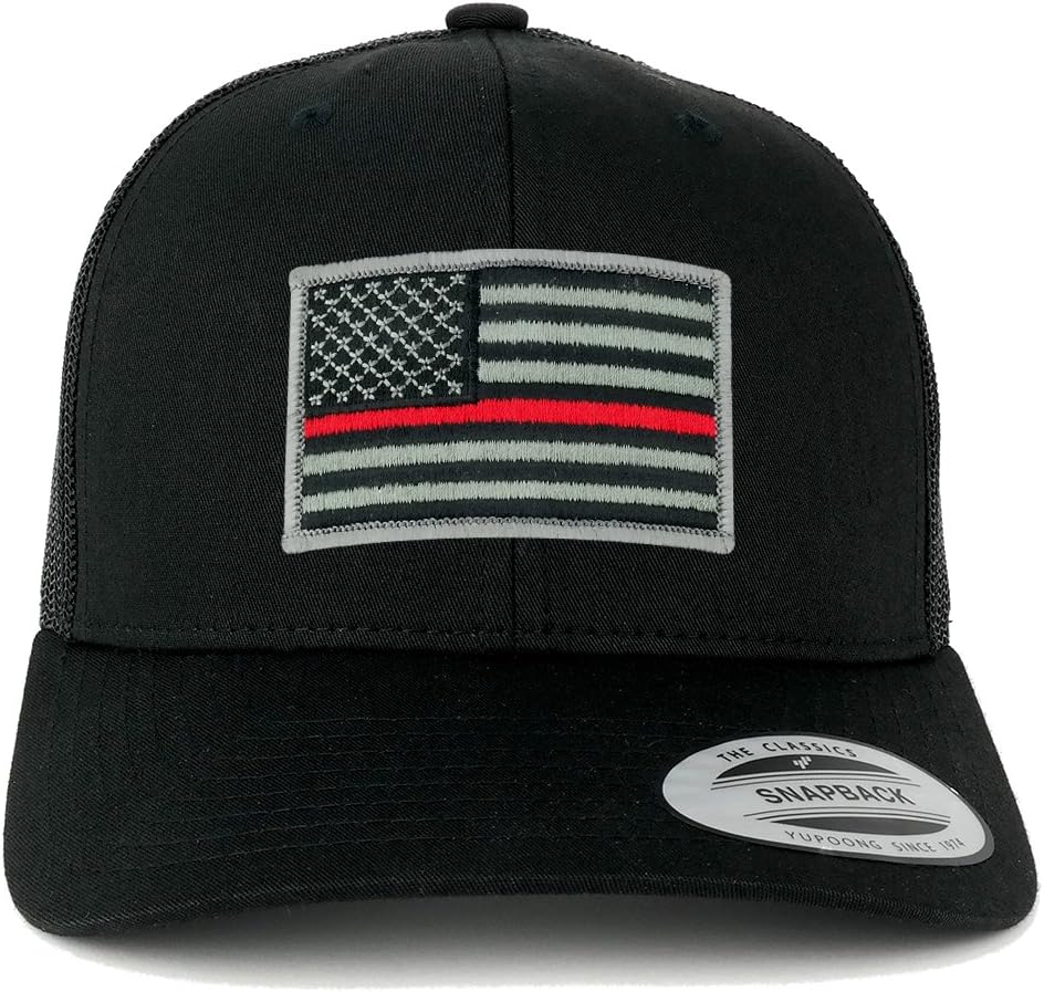 Flexfit American Flag Patch Snapback Trucker Mesh Cap - Black