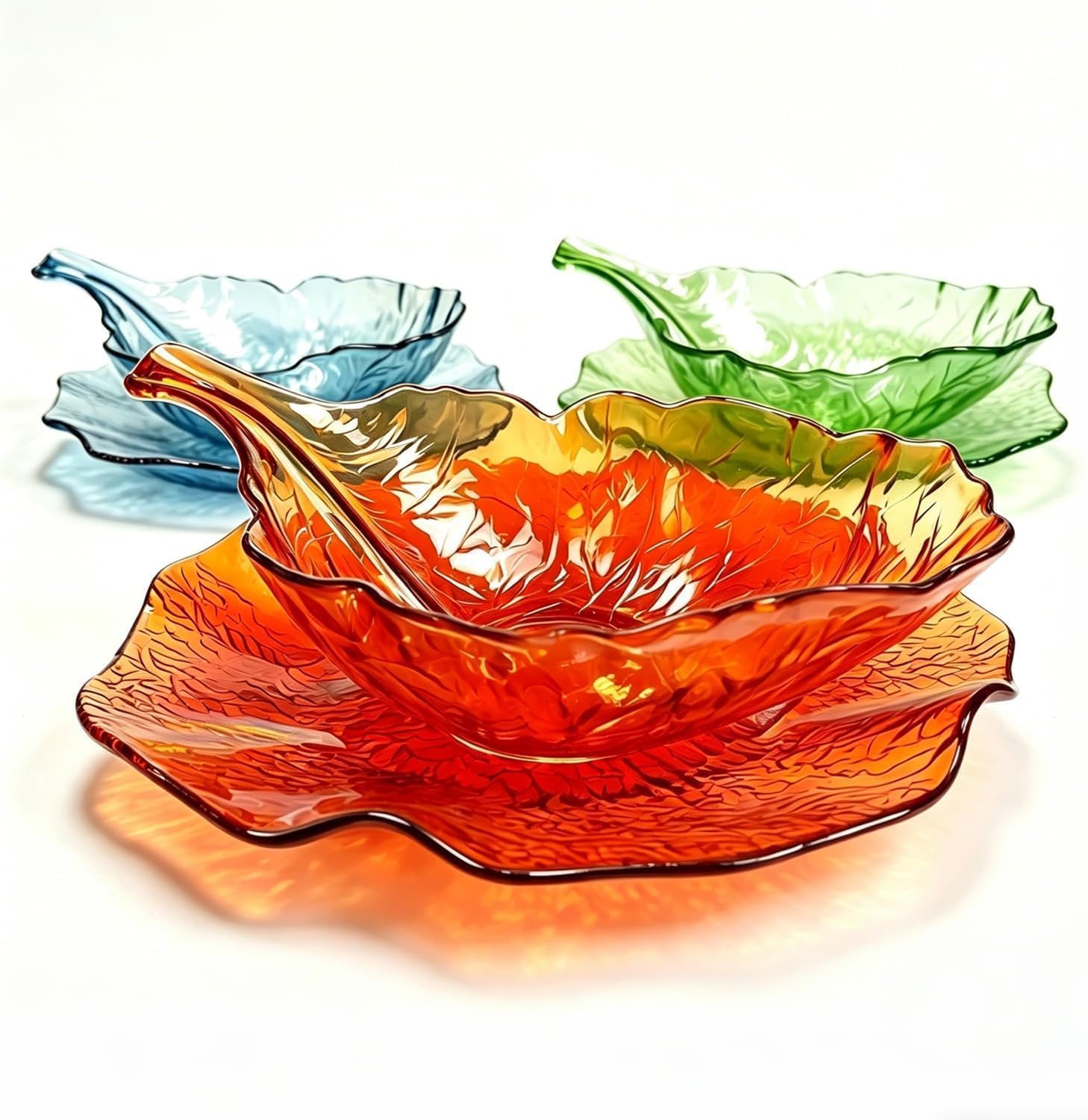 6Pcs Petal/Leaf-Shaped Fruit Bowl Set, 10 inch decorative Bowls