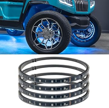 LEDGlow 4pc Add-On Wheel Ring LED Accent Neon Lighting Kit Upgrade for 4-Seater & 6-Seater Golf Carts - Fits 12V & 36/48/72V Electric Golf Carts - Only Compatible with LEDGlow Kits