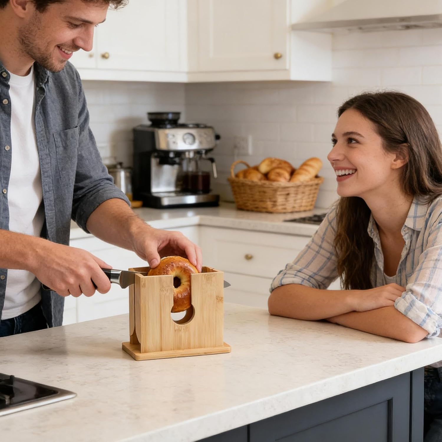 Wood Bagel Slicer Effortless Safe Easy To Clean Cutting