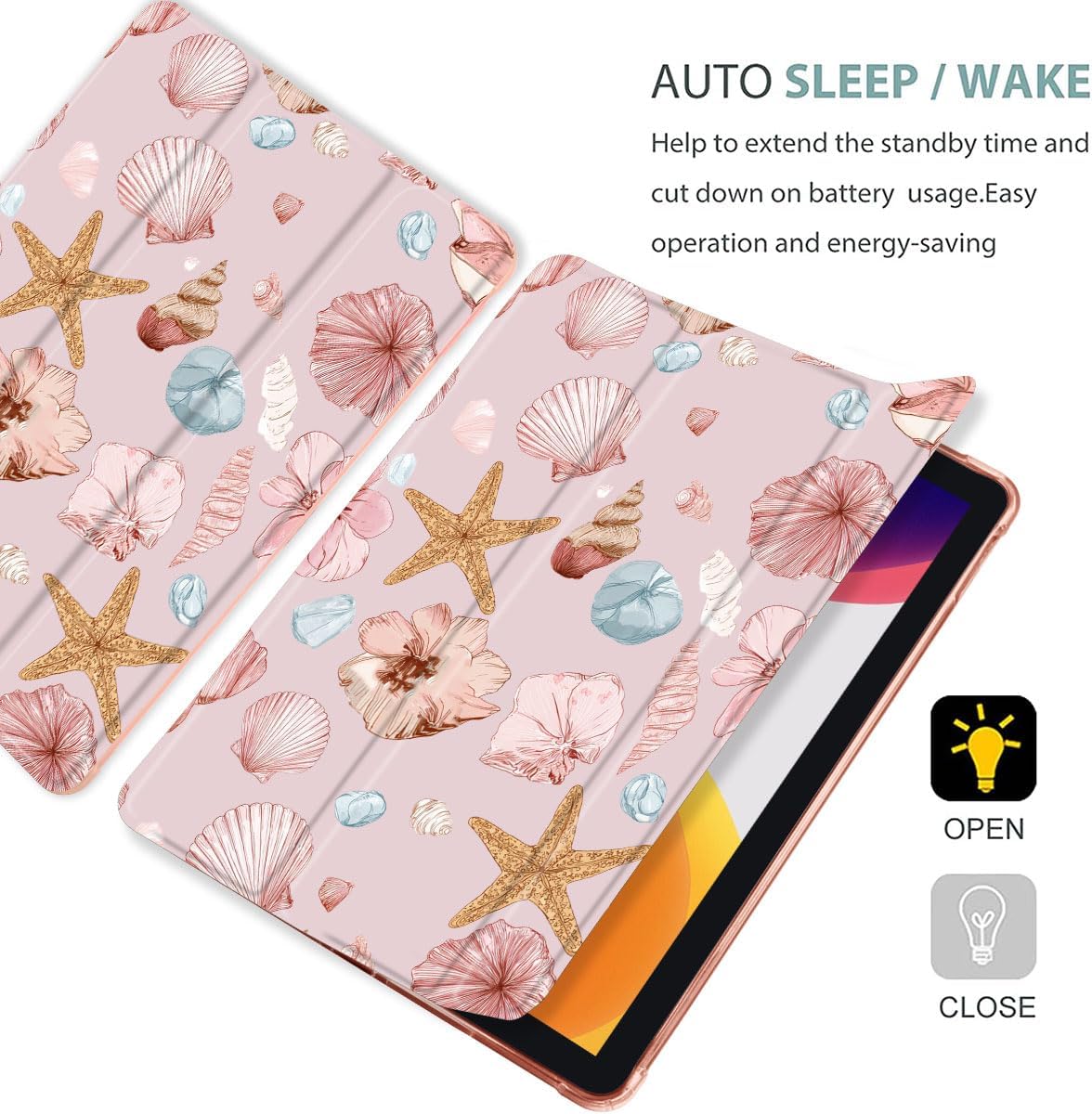 MAYCARI Marine Ocean Sea Case for iPad A16 11 inch 2025 with Pencil Holder, Original Pattern iPad 10th Generation Soft TPU Back Protective Cover Shell Auto Sleep/Wake Slim Shell - Pink Shells Starfish