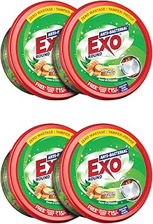 Exo Round Dishwash Bar 700G Set Of 2 With Exo Super Scrubber Free Complete Dishwashing Solution With Anti-Bacterial Efficacy & Goodness Of Ginger Remove Tough Grime Stains With Ease. (Pack of 2)