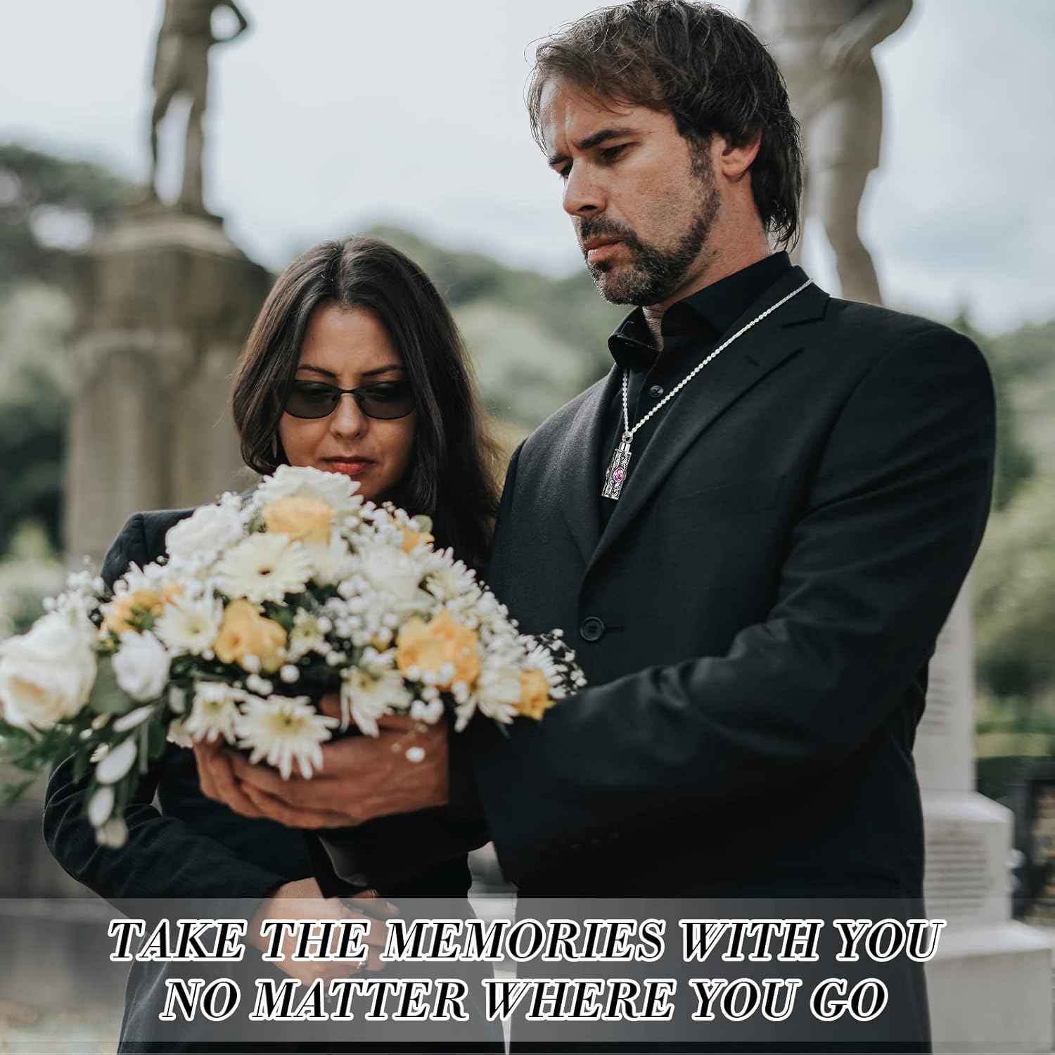 Jexine 10 Pcs Urn Necklace For Ashes Cremation Jewelry Wings Tear Drop Cross Crystal Ashes Necklace Stainless Steel Zircon Memorial Locket Vertical Bar Heart Waterproof Keepsake For Men - Image 4