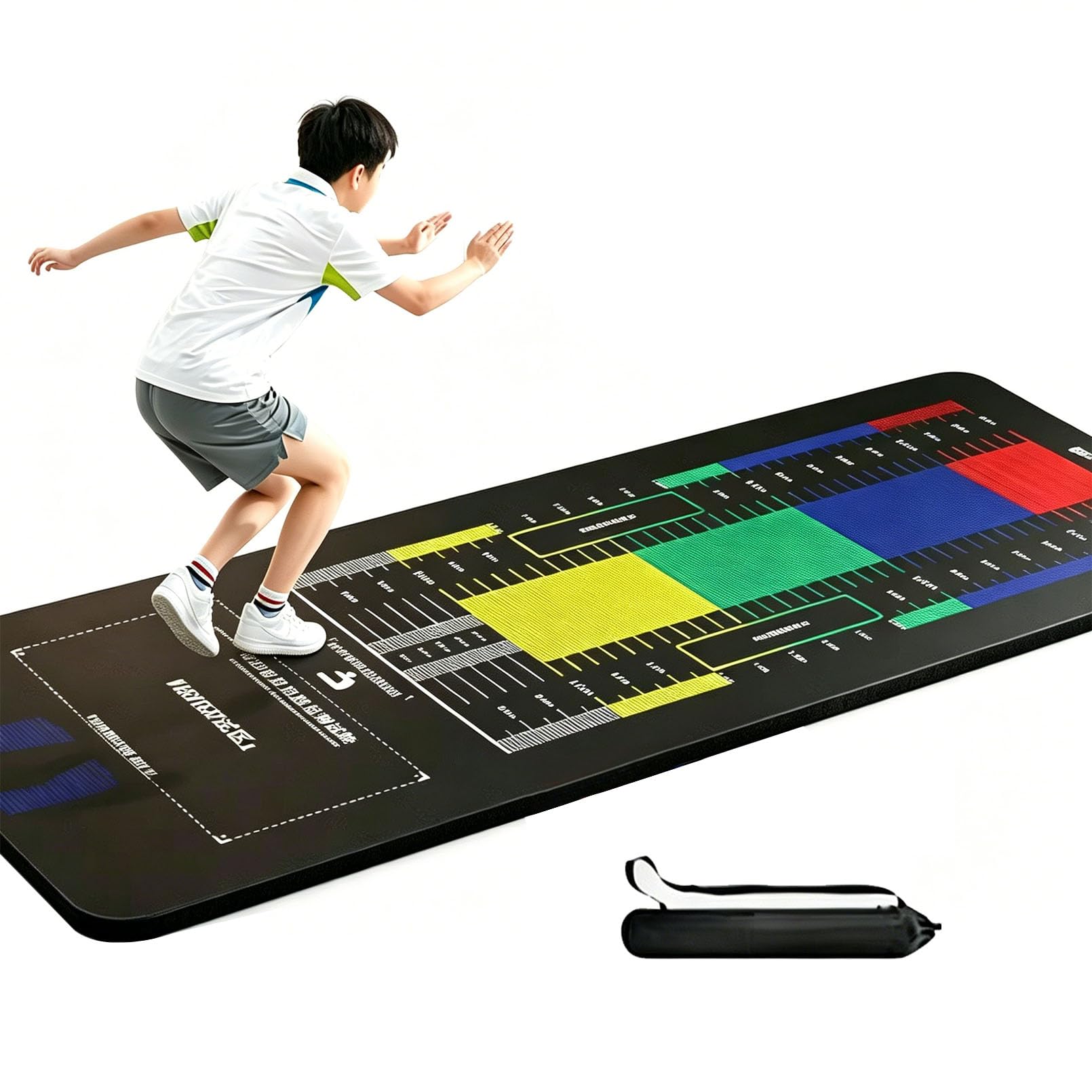 Standing Long Jump Mat 1.7/2.7M, Portable Broad Jump Measurement Mat for Kids & Adults – Non Slip Jump Rope Pad, Fitness Training Equipment for Gym, School, Home Black,2.8M
