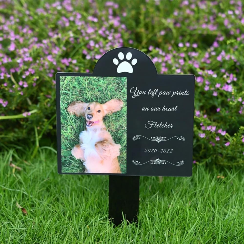 Personalized Pet Photo Memorial Plaque Stake Acrylic,Personalised Pet Memorial Stake,Dog Memorial Gifts for Loss of Dog,Dog memorials & funerary (Black A,29x21cm)