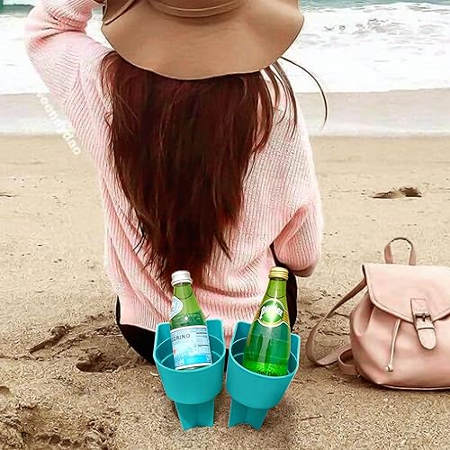Miniatura 7 de Portavasos para la playa Home Queen con bolsillo, soporte multifuncional para arena para bebidas, teléfono, gafas de sol y llaves, accesorio de