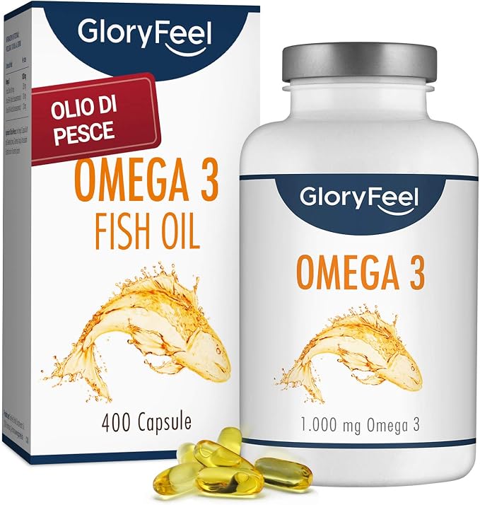 GloryFeel® Omega 3 Olio di Pesce | 400 Capsule di Omega-3 1000mg (Fornitura  per più di 1 anno) | Fonte di Acidi Grassi Essenziali 180mg EPA \u0026 120mg DHA  : Amazon.it: Salute e cura della persona