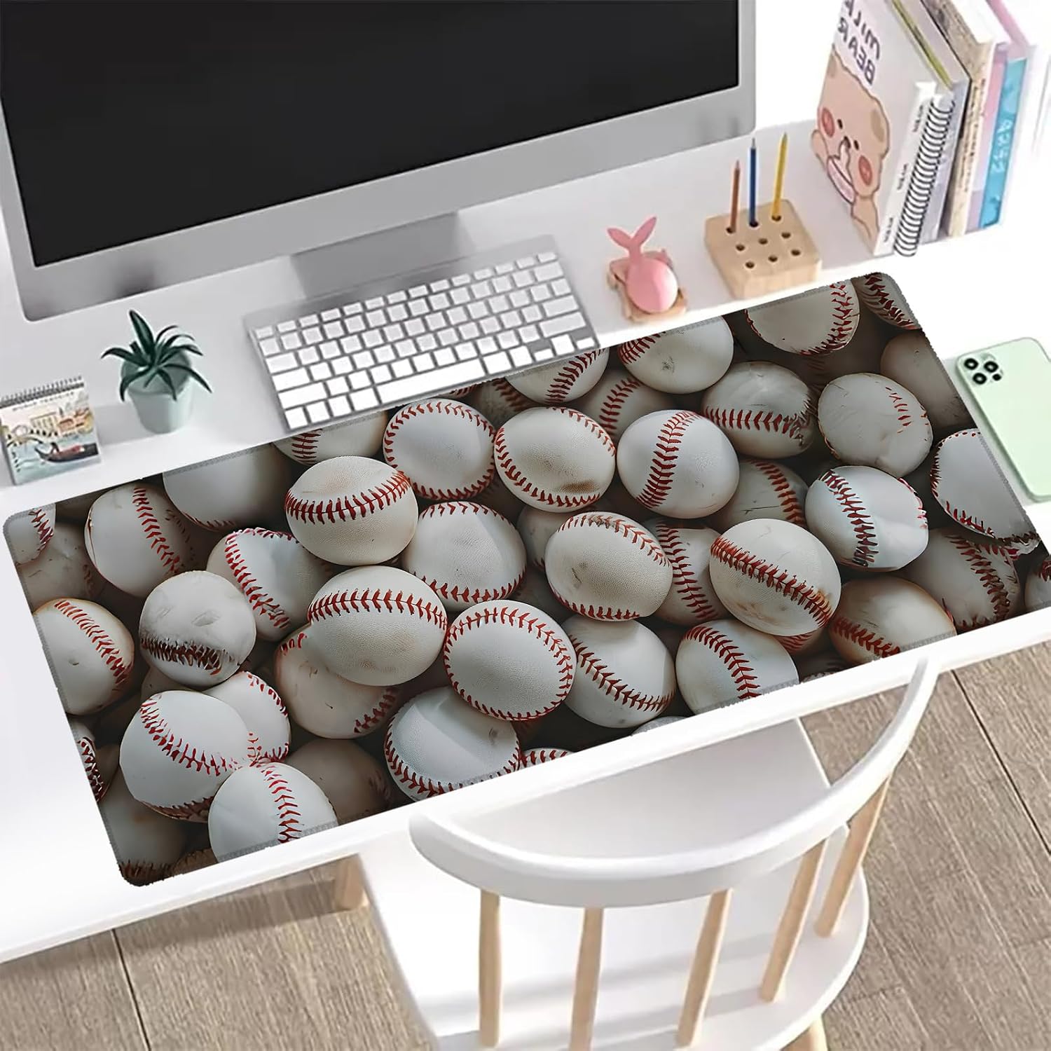 Baseball Pattern Gaming Mouse Pad, Office Desk Mat, Anti-Slip Rubber Base Cool Aesthetic Mouse Pads for Computer Laptop Keyboard School Home Desktop Gamer Home Accessories Decor 31.5" x 11.8"
