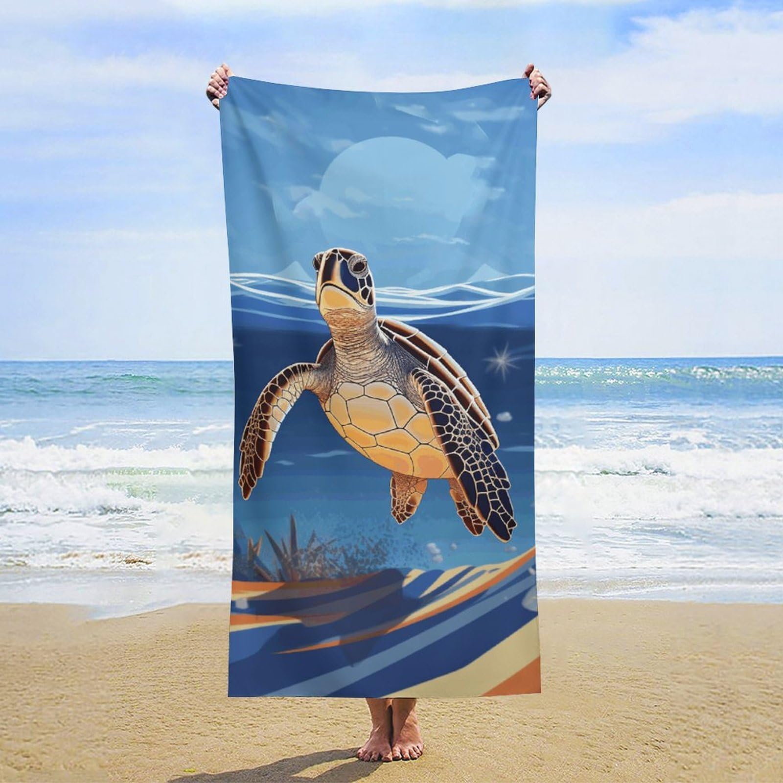 NTVOWPZO Turtle on The Beach Beach Towel Oversized Microfiber Bath Towels Lightweight Sand Proof Beach Towels Absorbent Pool Towels for Swimming Yoga Bathroom Towel 31.5" X 63"