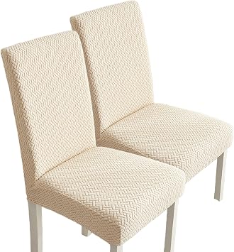 Chair Covers, Dining Chair Covers Set of 2, Stretch Jacquard Dining Chair Slipcovers Seat Protector for Dining Room Kitchen Home BanquetBeige