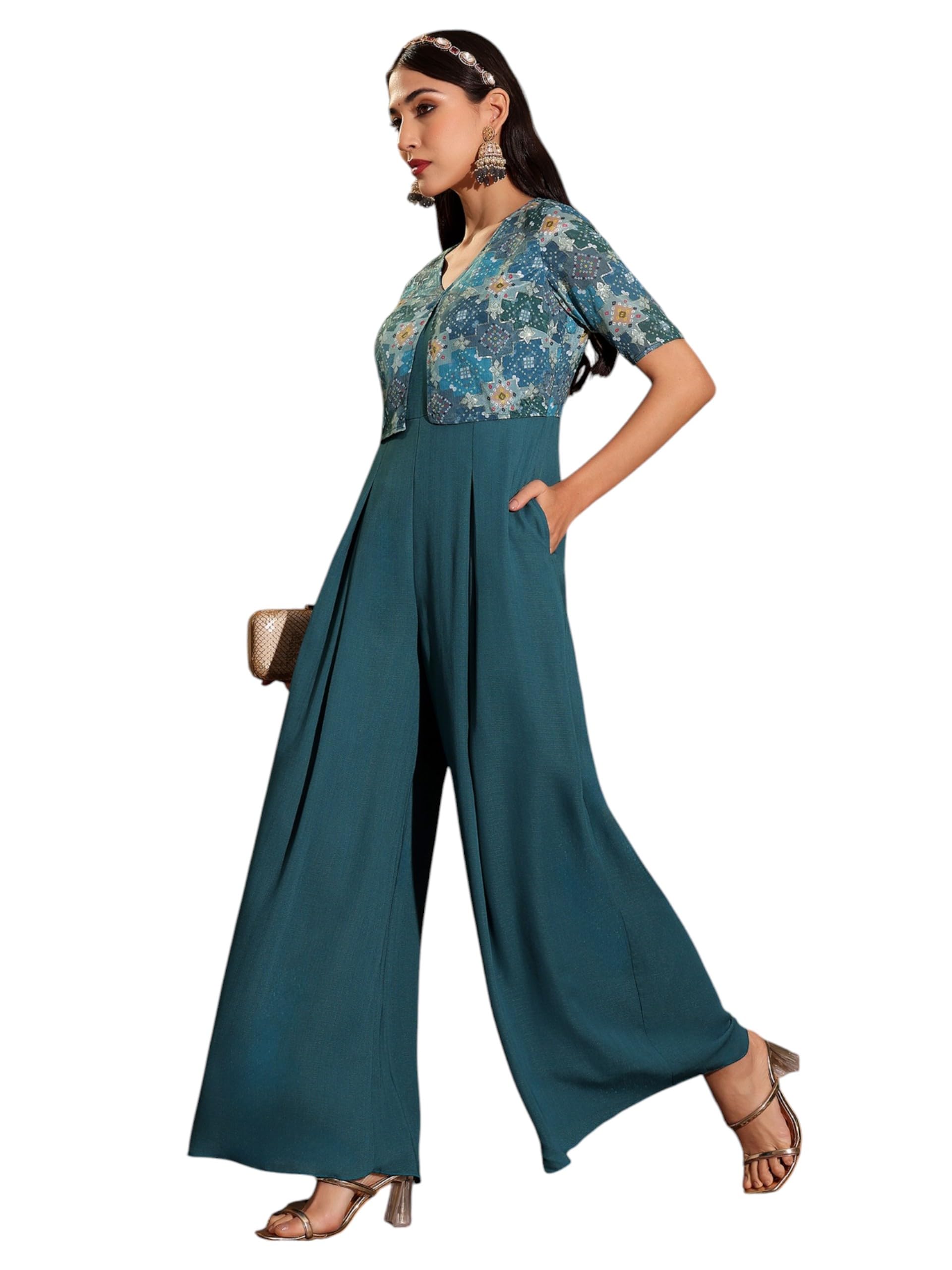 miss chase Women's V Neck Half Sleeve Pleated Polyester Regular-Length Jumpsuit-picture-46