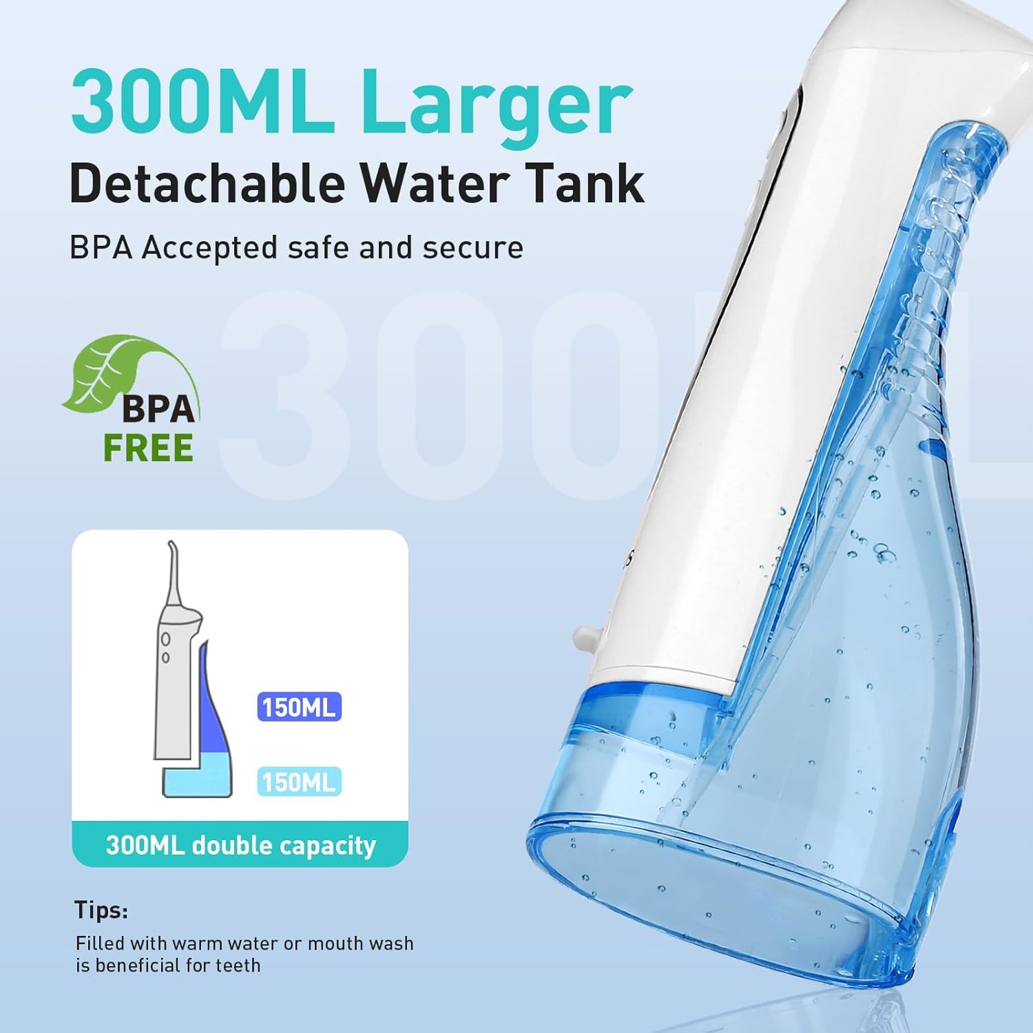 Water Dental Teeth Flosser Pick: 300ML Rechargeable Travel Irrigation Cleaner IPX7 Waterproof Portable Cordless Oral Irrigatorfor Teeth Cleaning White and Black