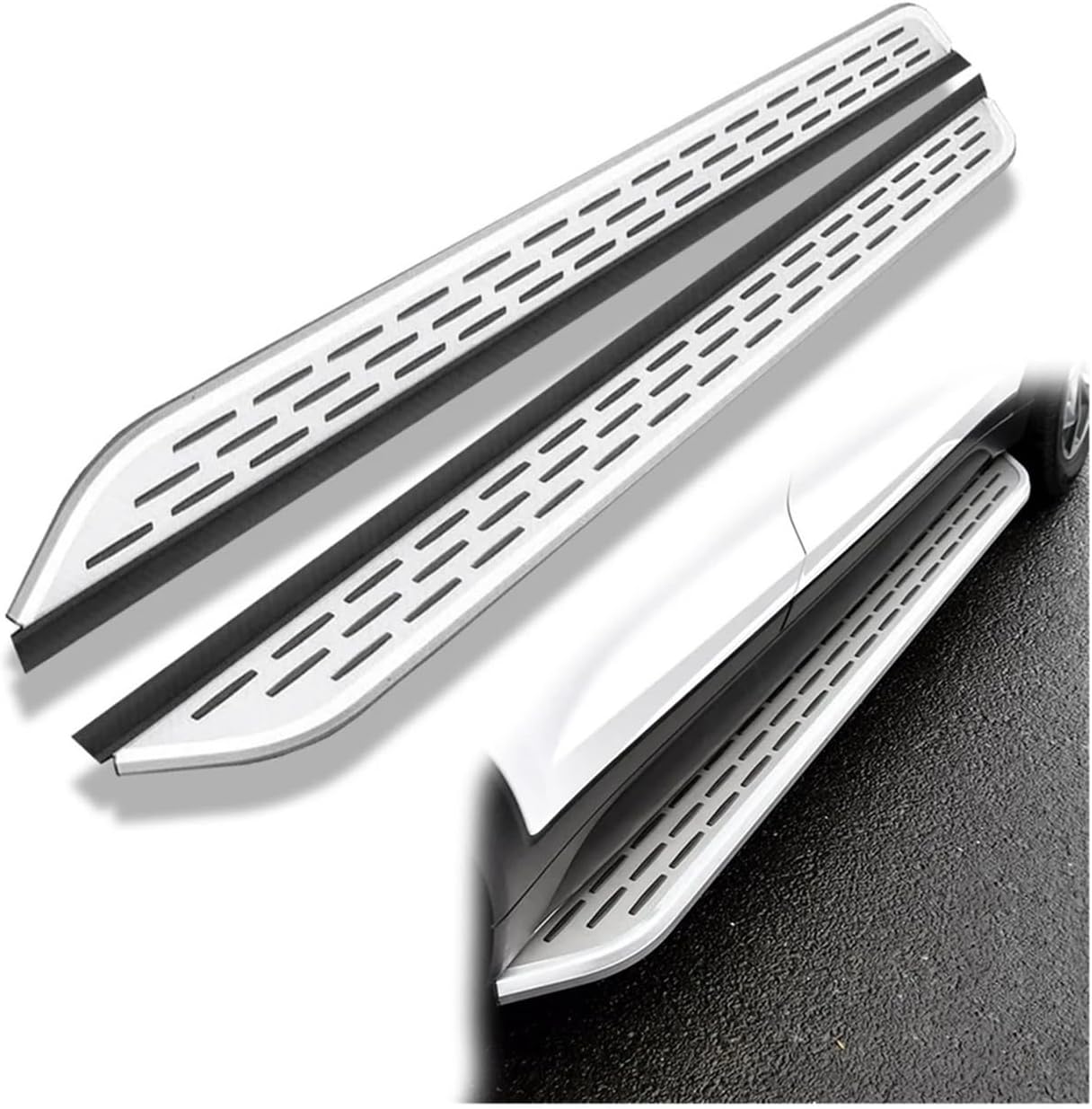 side pedal， 2pcs Compatible For VW Tiguan 2025 SUV Side Step Running Board NerfBar Aluminium Pedal Accessories (with Brackets)(Silver)