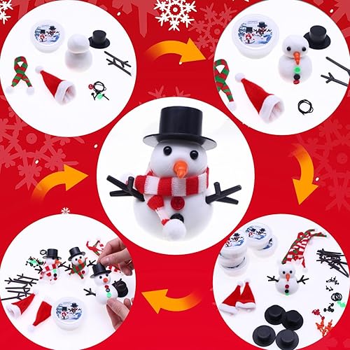 Miniatura 4 de Juego de 9 manualidades de muñeco de nieve de Navidad para niños, kit de bricolaje de muñeco de nieve de arcilla para modelar, relleno de calcetín