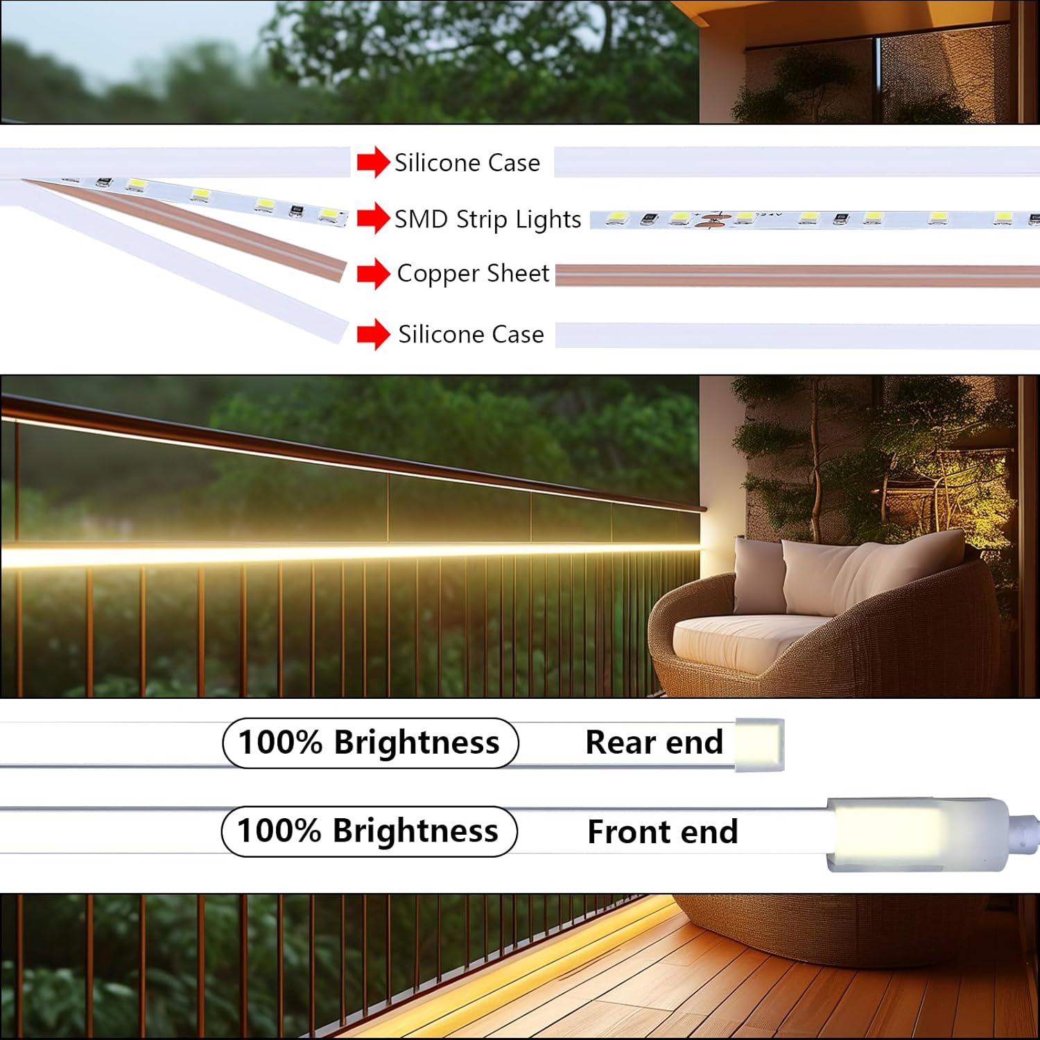 24V LED Neon Strip Lights 49.2FT, 3000K Warm White Led Rope Light Outdoor IP67 Waterproof 10W/M Flexible Cuttable for Bedroom Living Room Garden (Power Adapter not Included)