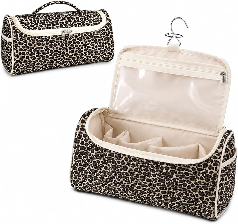 Estojo de viagem GISMTR para ferramentas de cabelo em algodão, com gancho e divisórias, estampa Leopard